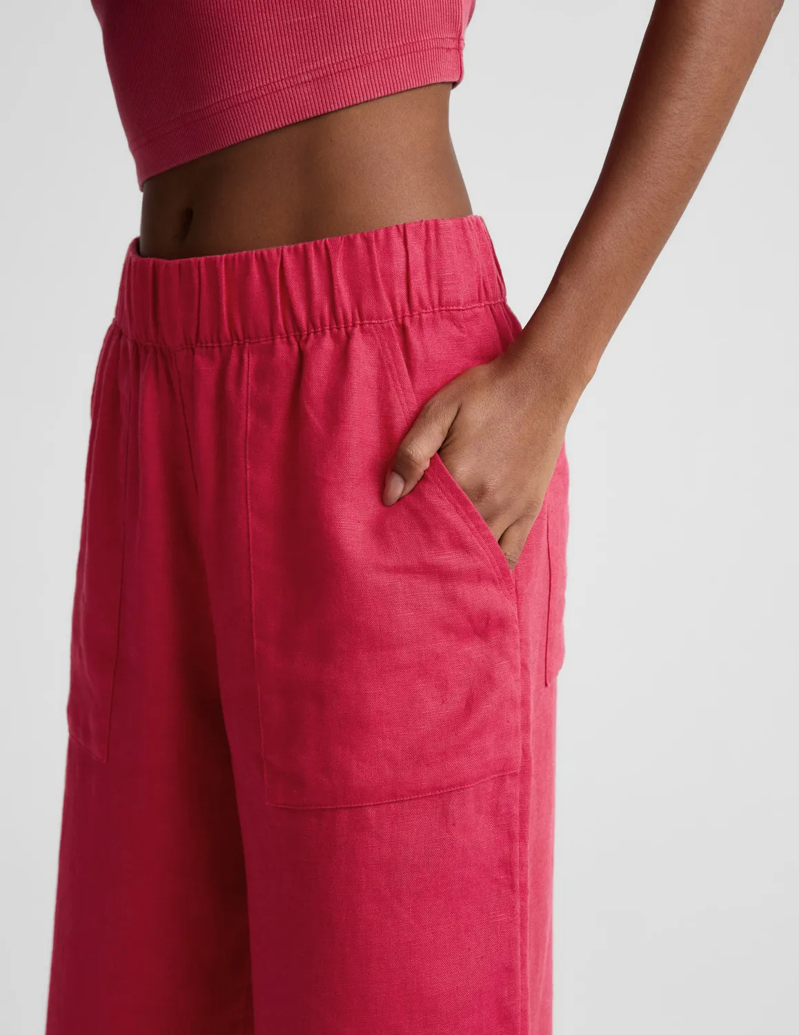 Beyond Yoga SoftWash Linen Easy Wide Leg Pant 31" linnebyxor Berry Red vida