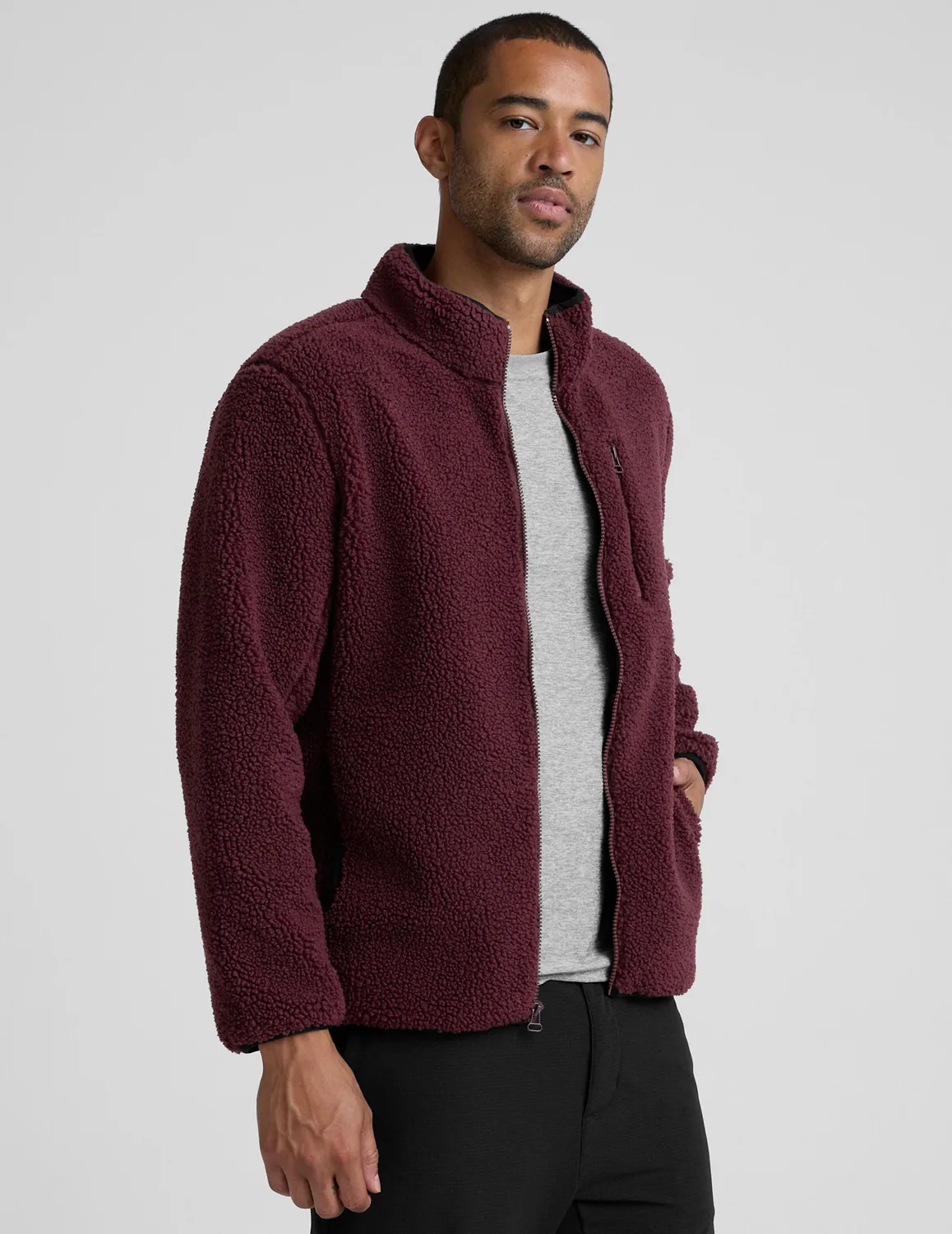 Beyond Yoga Boucle Fleece zipjacka Deep Maroon varm