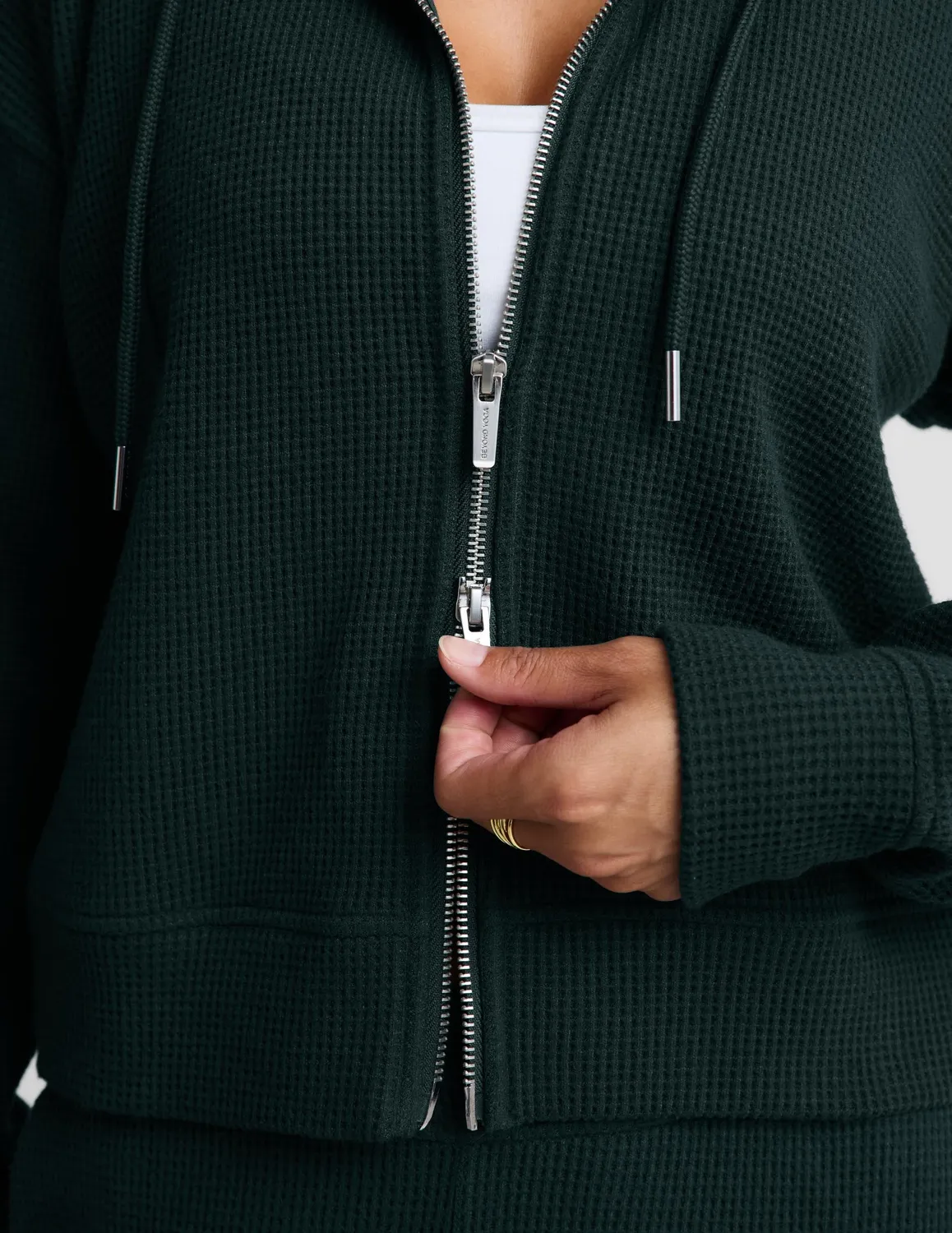 Beyond Yoga Rest Day Waffle Hooded Jacket hoodie dark ivy avslappnad