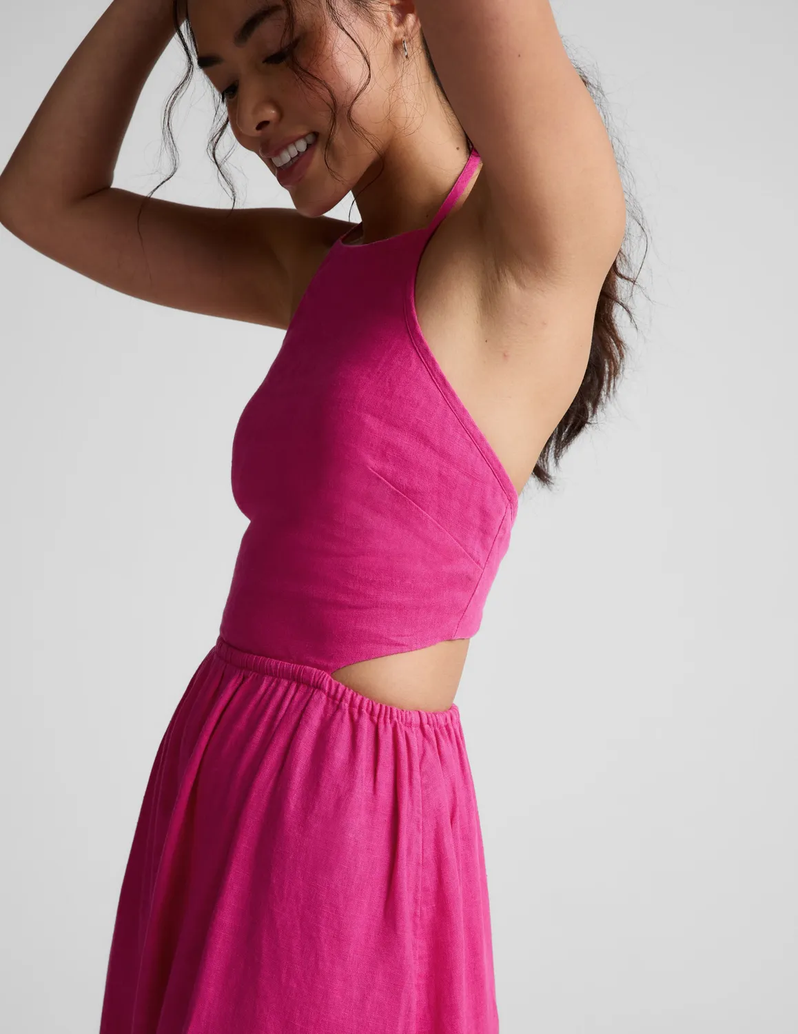 Beyond Yoga SoftWash Linen Halter Klänning Pink Glow Linne
