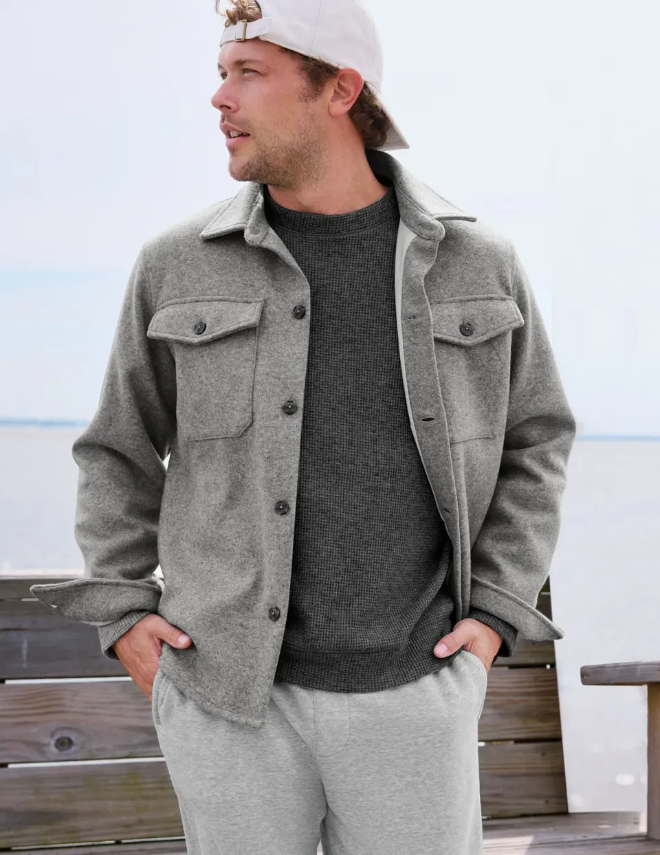 Beyond Yoga Day to Night Wool skjortjacka herr grå XS-2XL ull