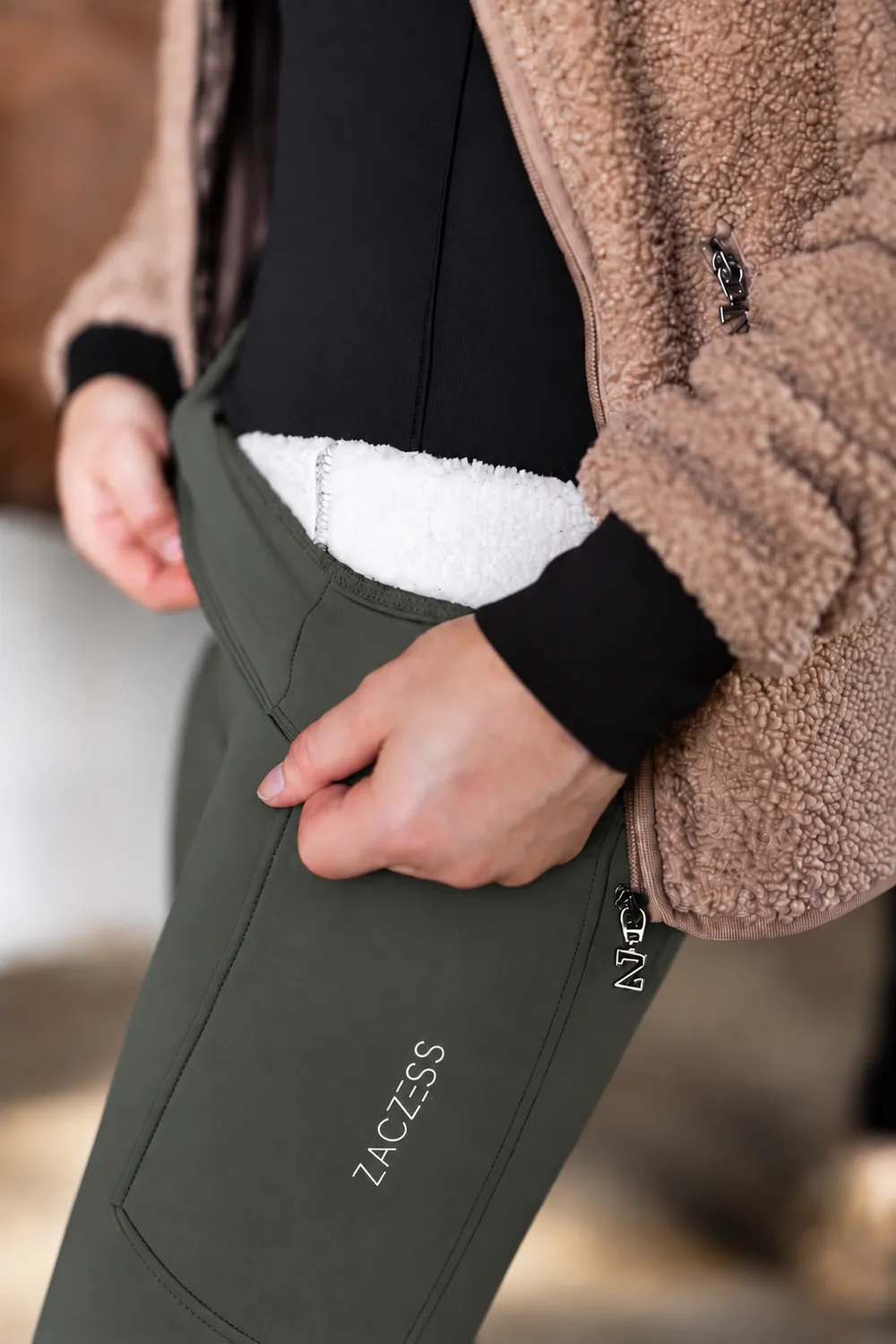ZacZess Teddy Winter Leggings ridleggings grön teddyfodrad