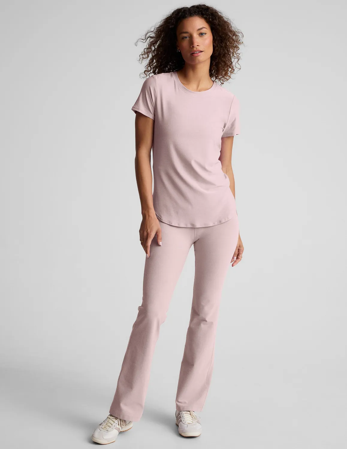 Beyond Yoga Spacedye Practice High Waisted Bootcut Pant yogabyxor Pale Pink Heather