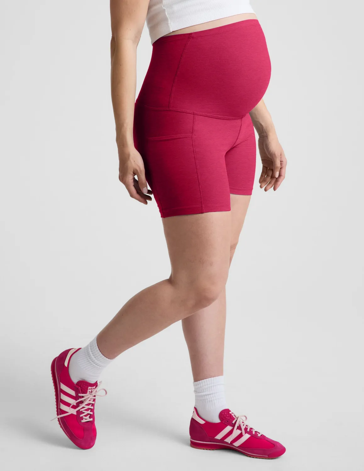 Beyond Yoga Spacedye Keep Pace 5" gravidshorts Berry Red Heather mjuk
