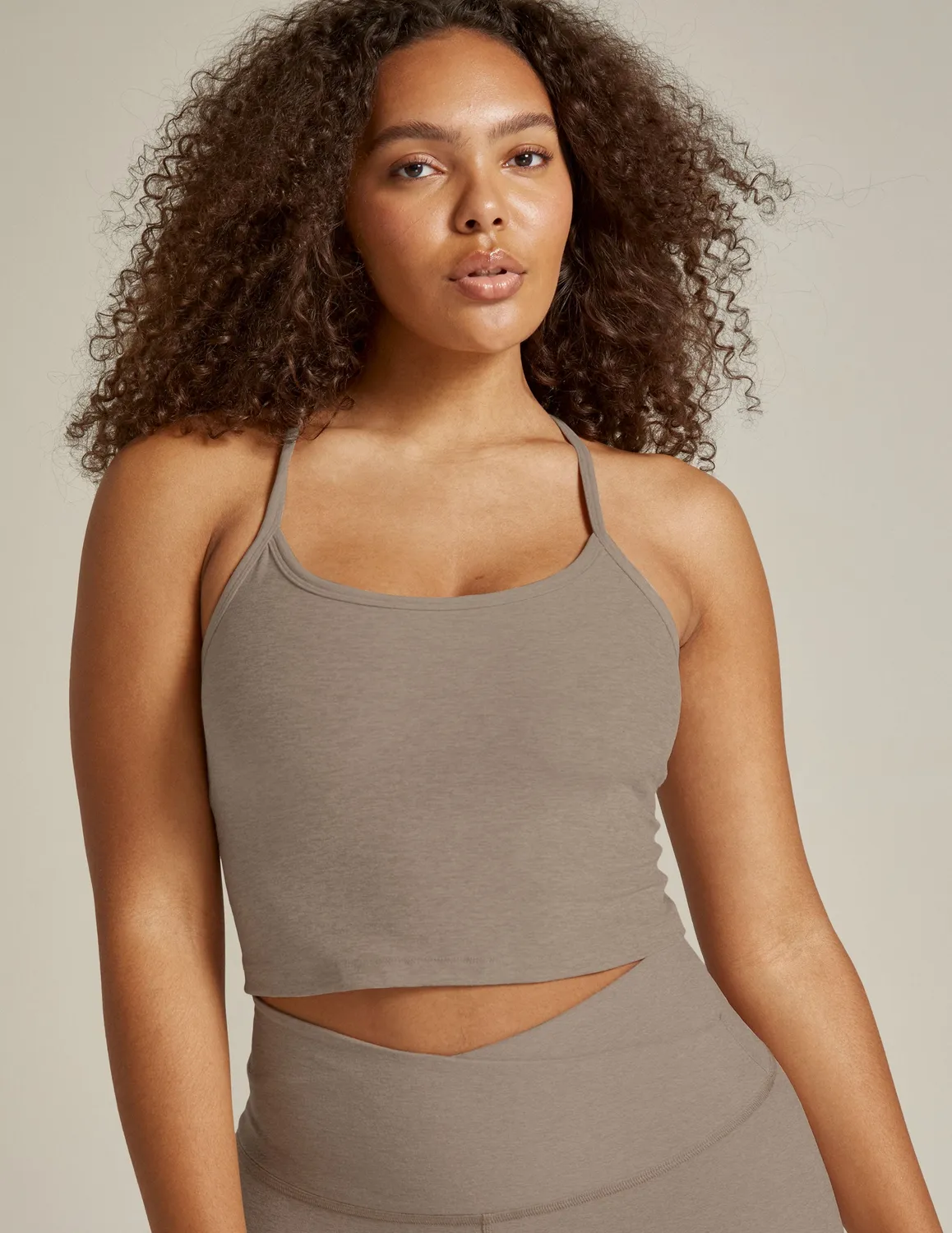 Beyond Yoga Spacedye Slim Racerback Cropped Tank linne Birch Heather croppad