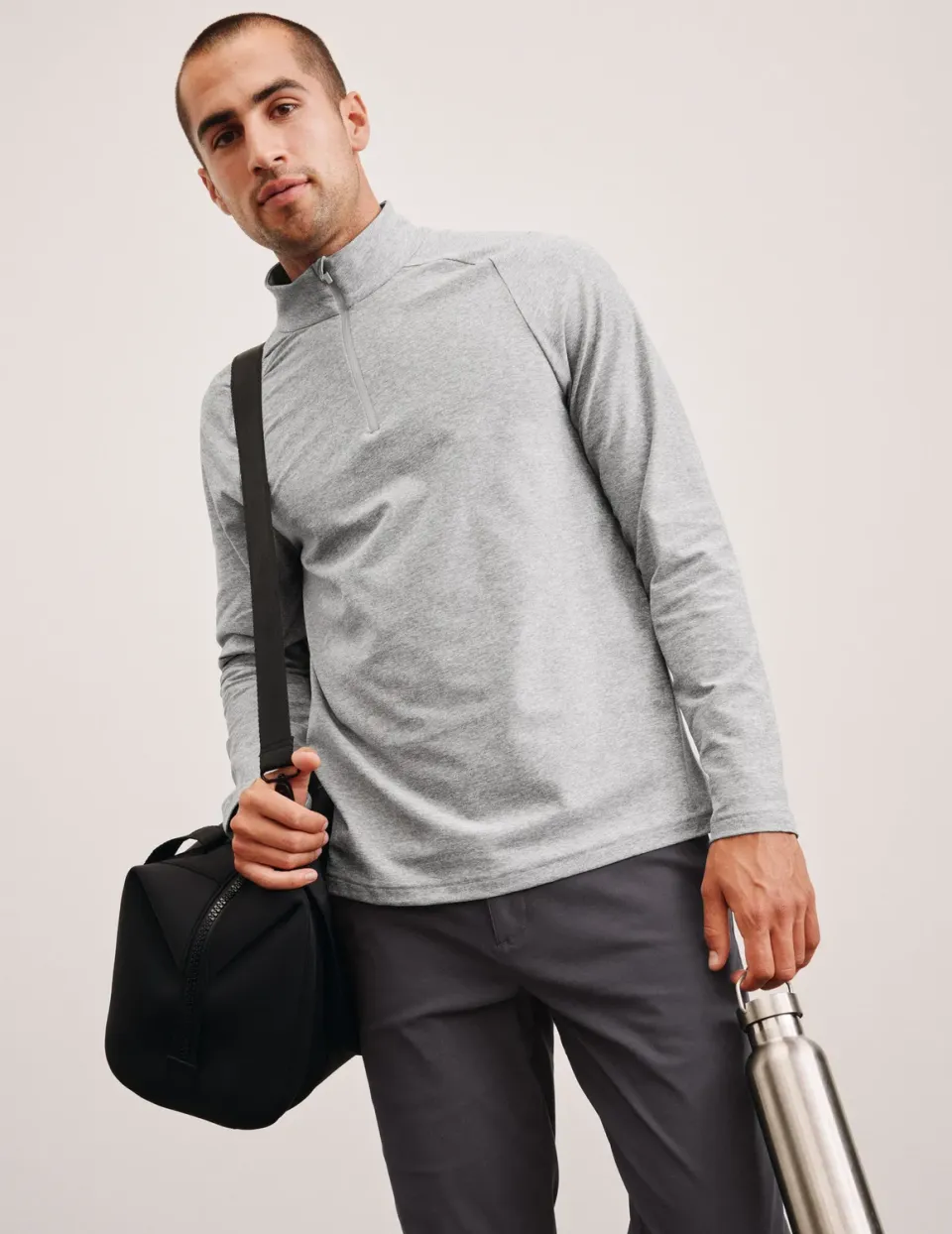 Beyond Yoga Spacedye Terrain quarter zip tröja Silver Mist slim fit
