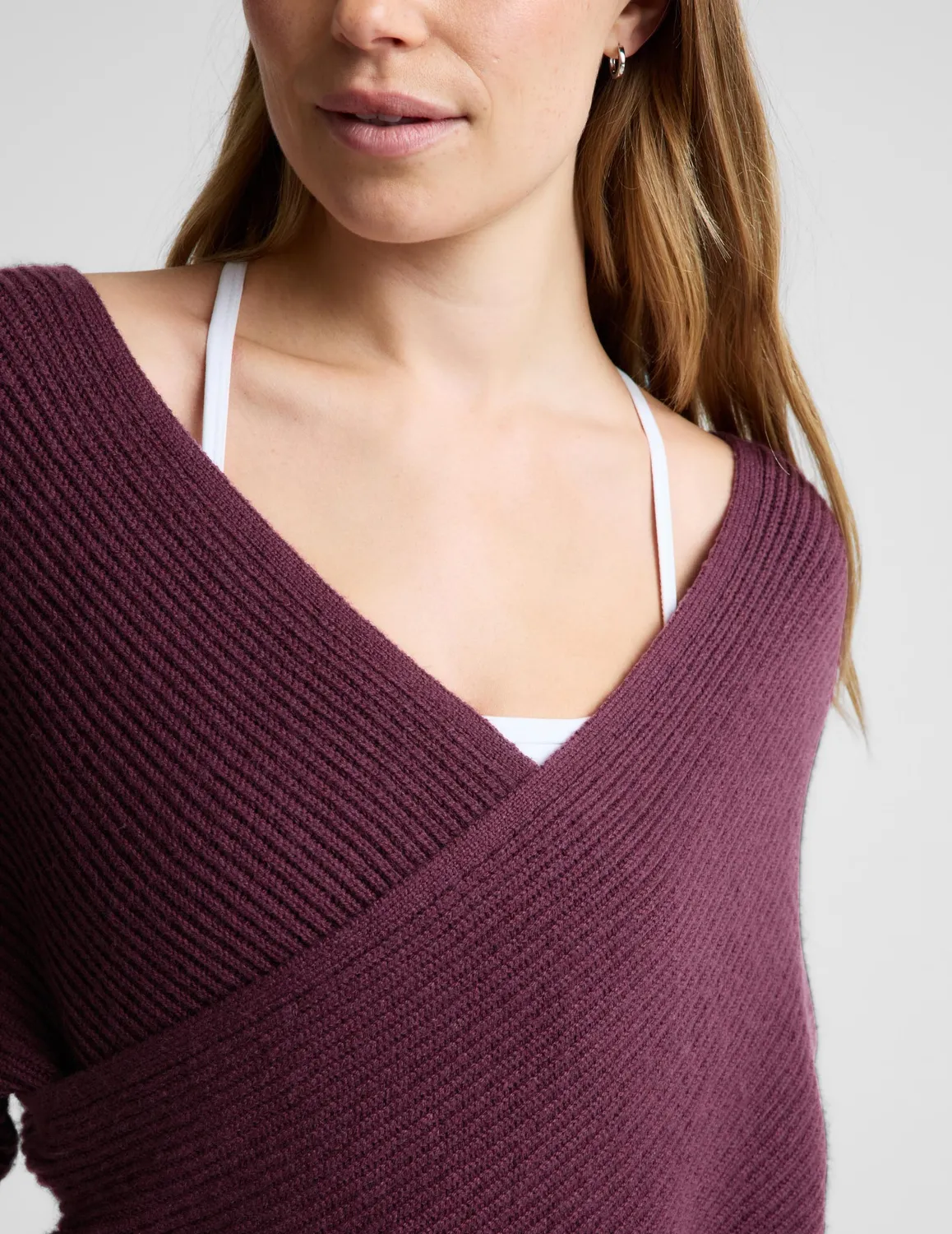 Beyond Yoga That's A Wrap pullover röd omlott ribbad