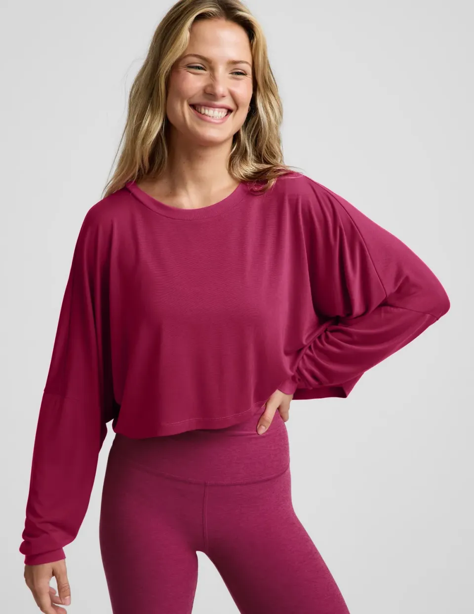 Beyond Yoga Studio Luxe Cropped Long Sleeve Tee sangria