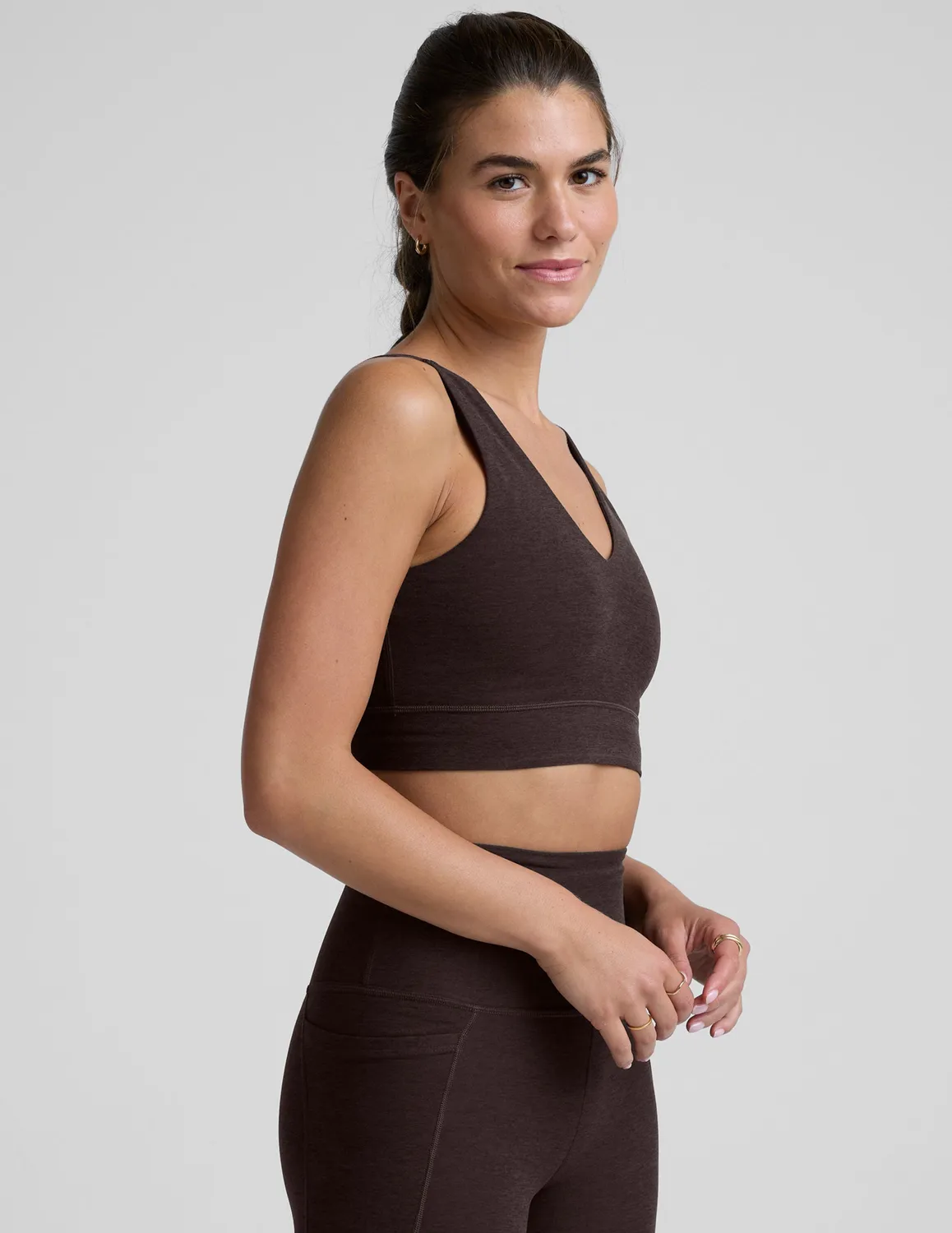 Beyond Yoga Spacedye Good Day Long Line sport-bh Dark Chocolate mjuk