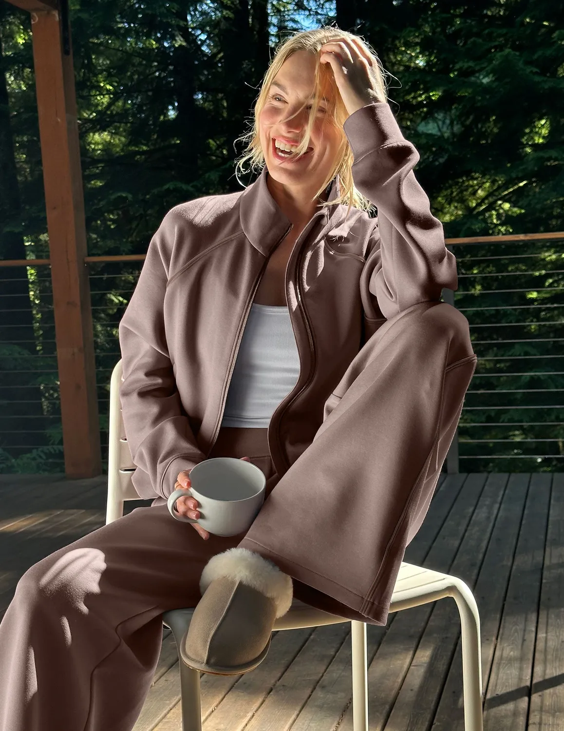 Beyond Yoga In The Flow Bomber bomberjacka Cappuccino med fickor