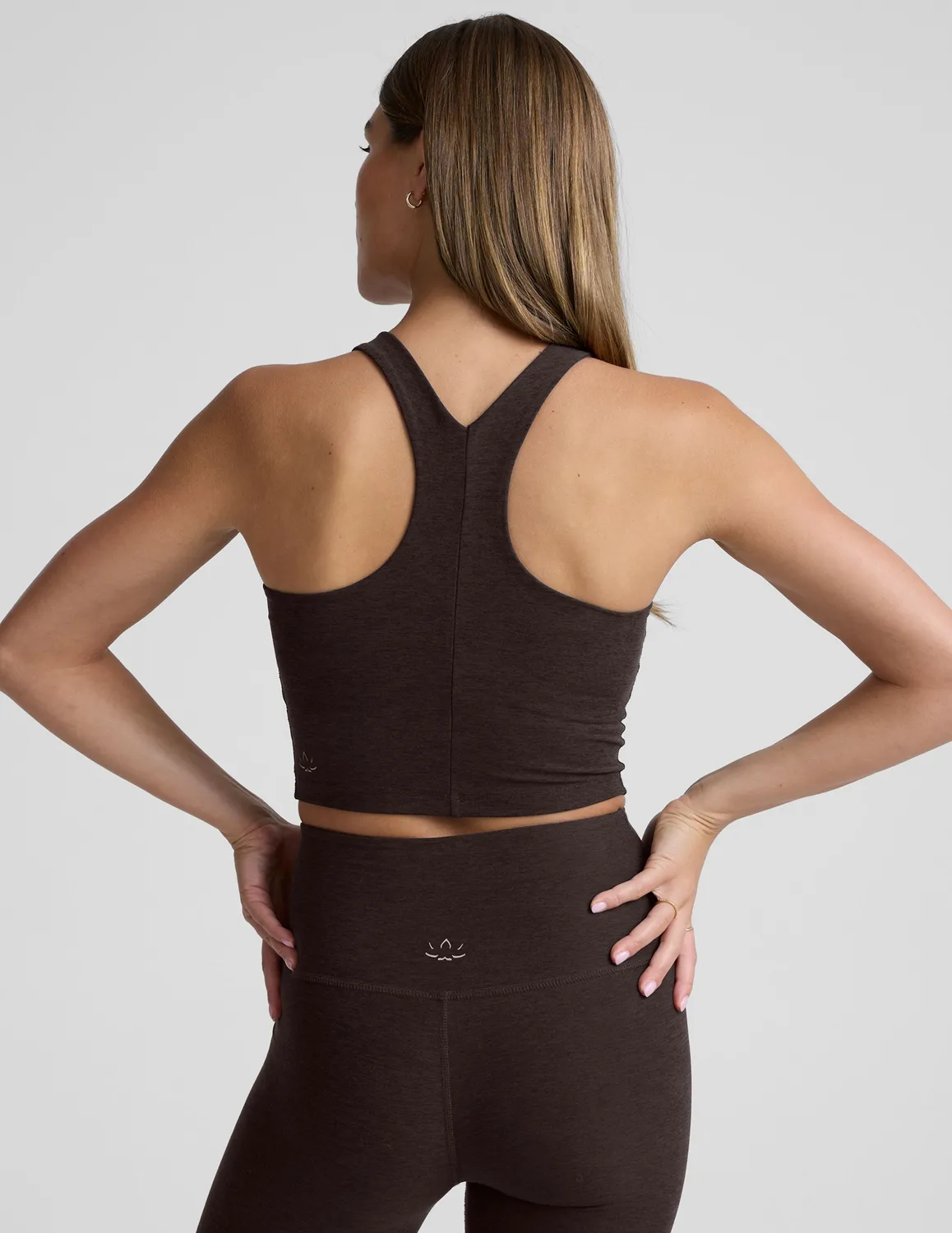 Beyond Yoga Spacedye Refocus Cropped Tank topp Dark Chocolate inbyggd bh