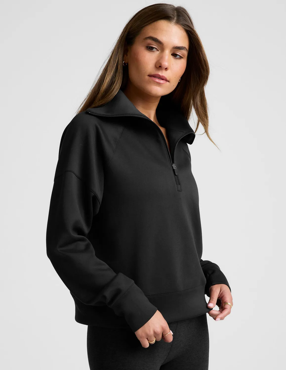 Beyond Yoga In The Flow 1/4 Zip tröja Svart polokrage