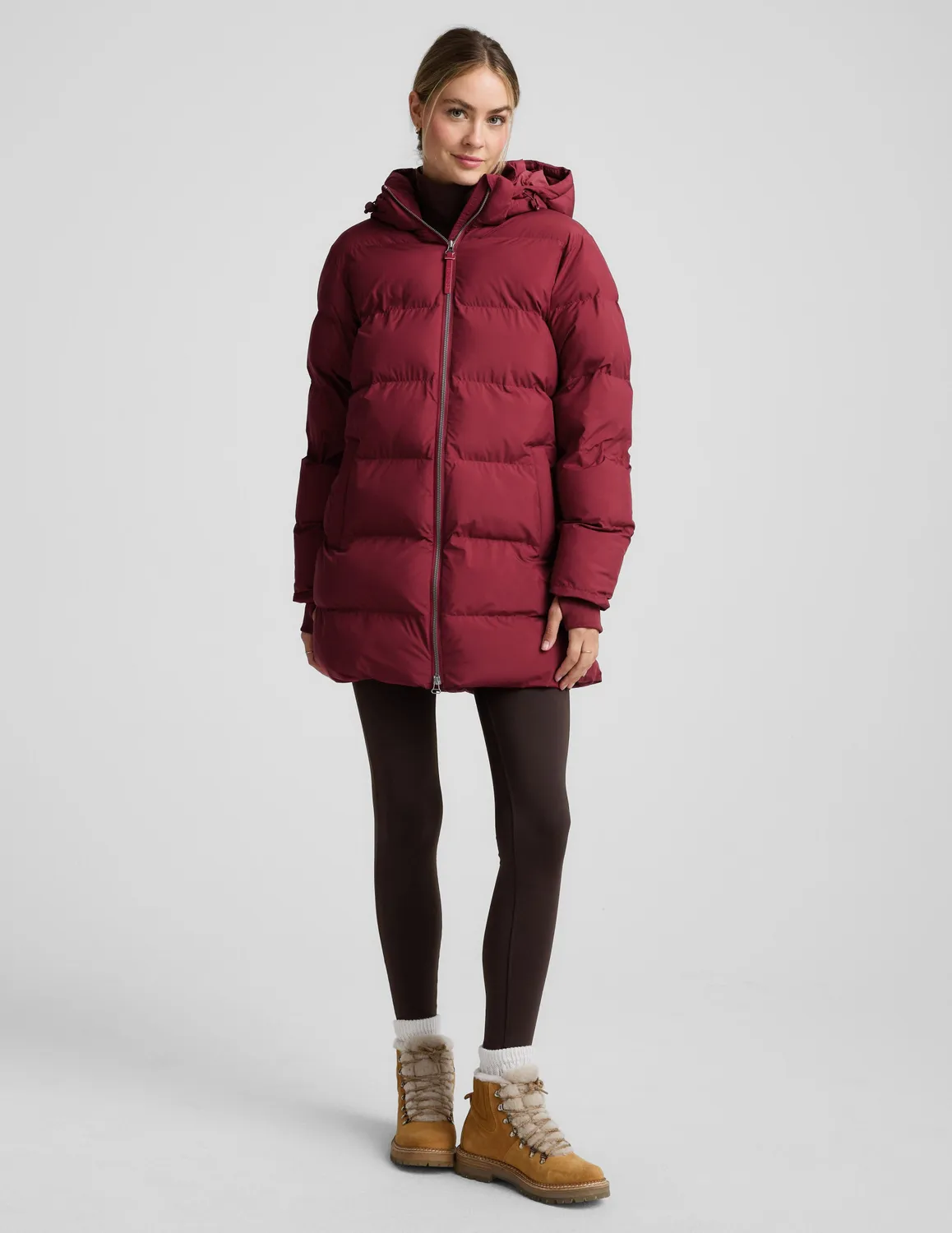 Beyond Yoga Warm Up Mid Length Puffer Jacket pufferjacka Ruby Rush
