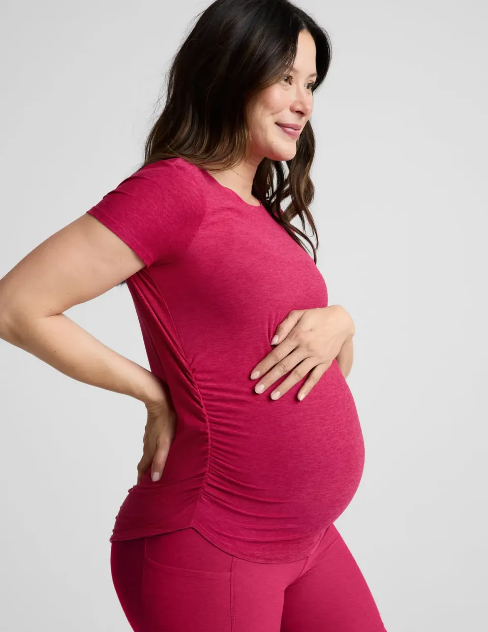 Beyond Yoga Featherweight One & Only Maternity Tee t-shirt Berry Red Heather