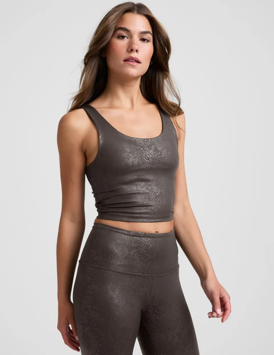Beyond Yoga PowerShine Viper Print Cropped Tank Espresso Viper med bh