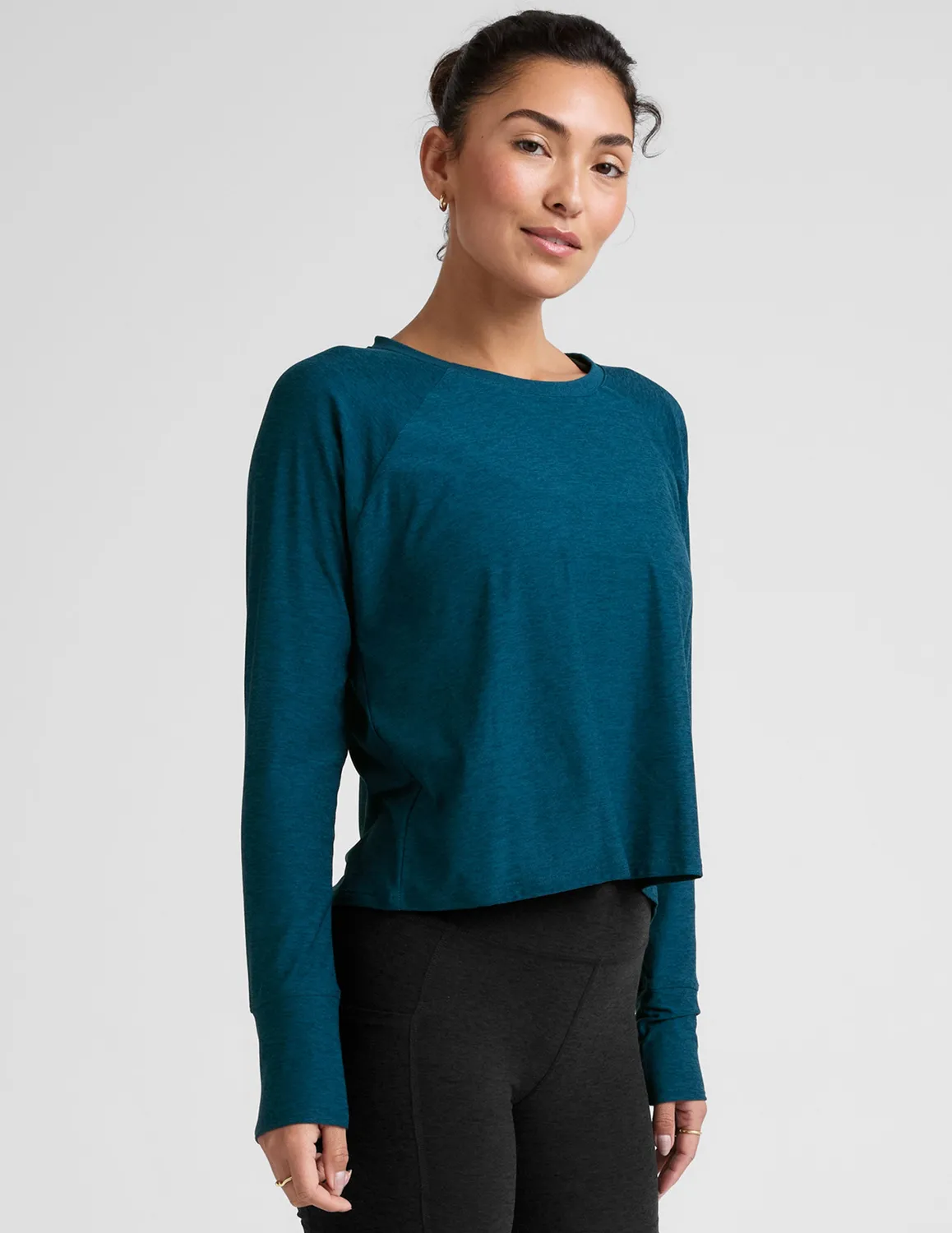 Beyond Yoga Featherweight Daydreamer Pullover tröja Blue Gem Heather luftig