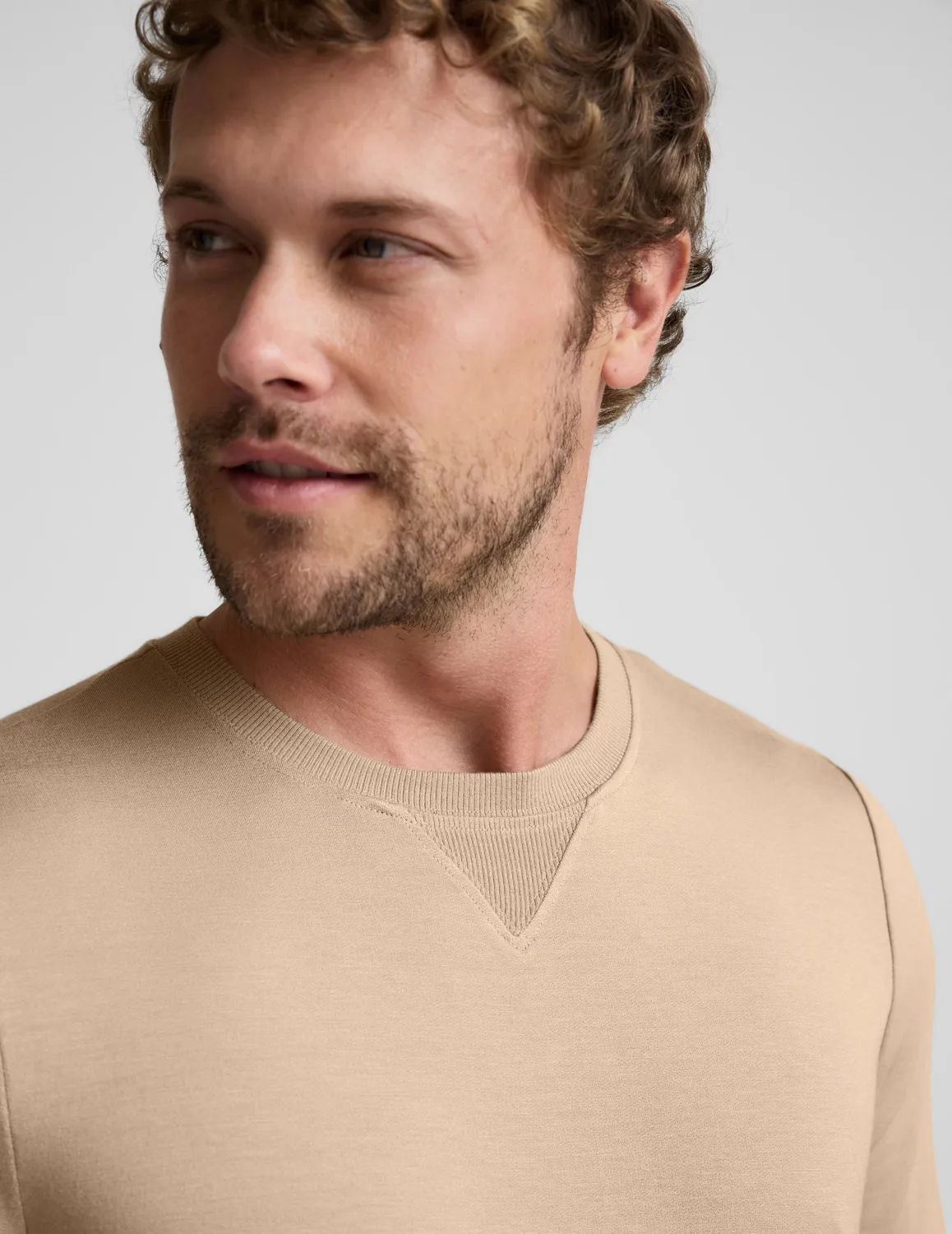 Beyond Yoga Always Beyond Crew Pullover Sweatshirt Tan Modal