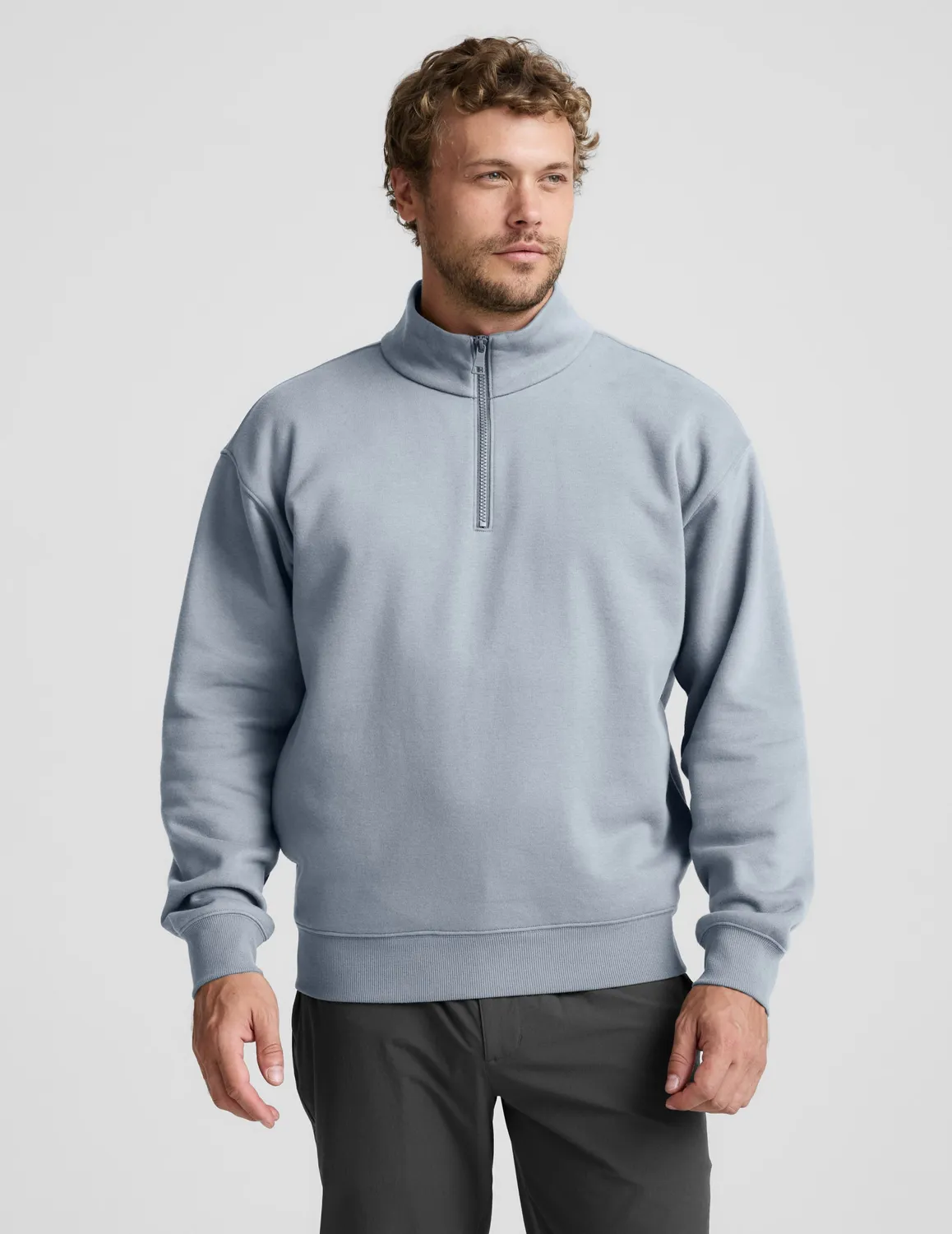 Beyond Yoga LuxeFleece Half Zip pullover Dusty Blue relaxed