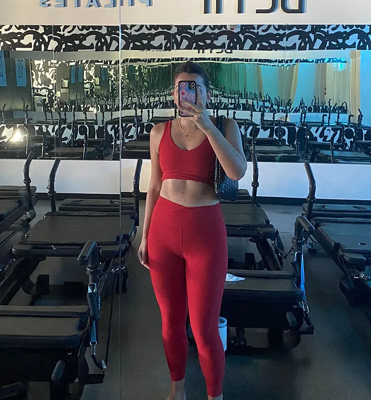 Beyond Yoga Spacedye At Your Leisure träningstights Candy Apple hög midja