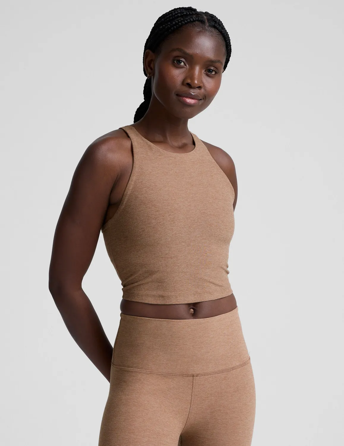 Beyond Yoga Spacedye Refocus Cropped Tank linne Desert Sand Heather med bh