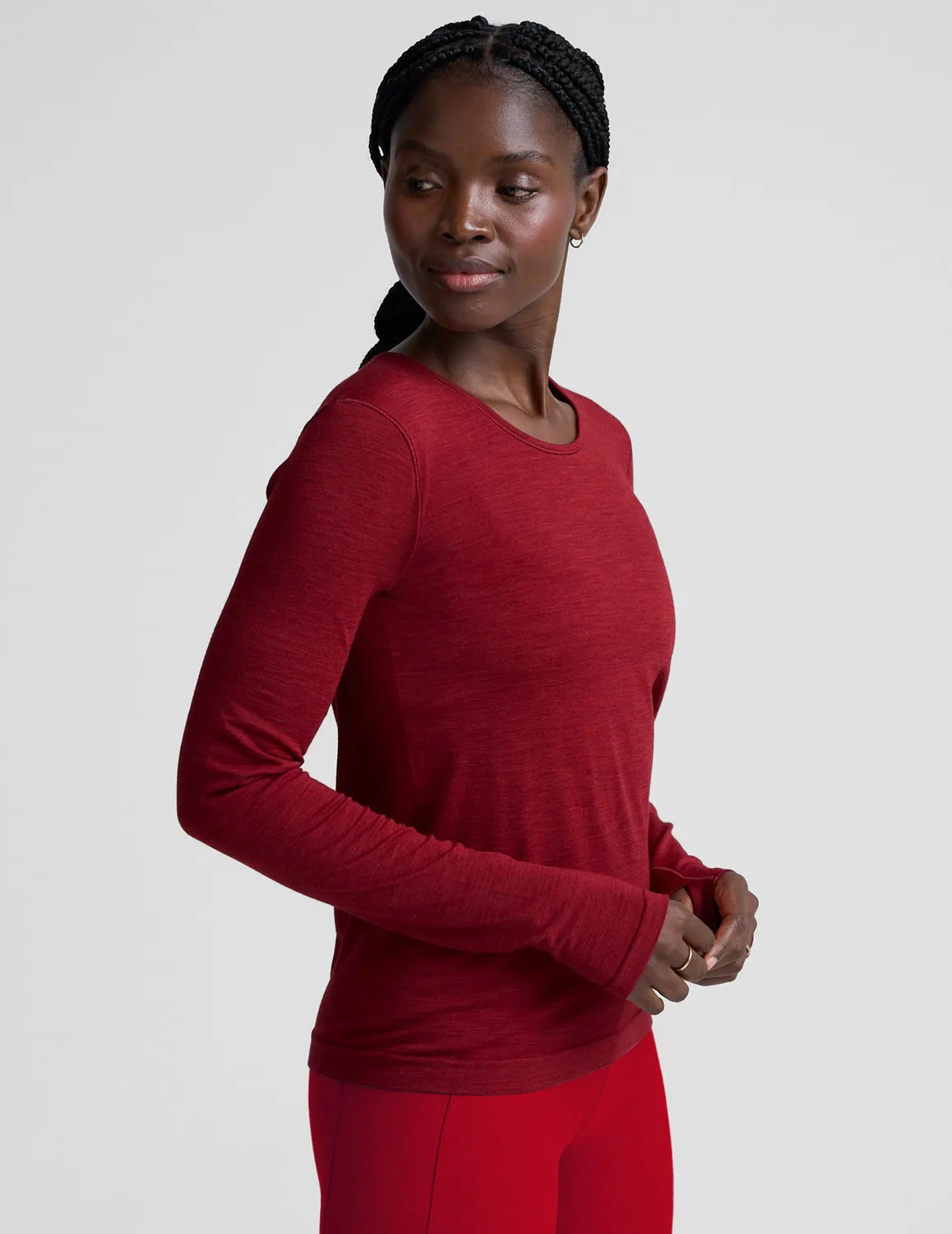 Beyond Yoga LuxeKnit Merino Wool Crewneck ulltröja Ruby Rush tumhål