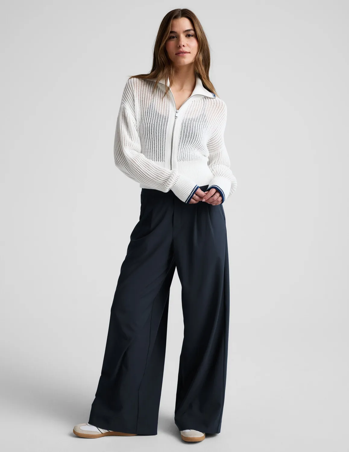 Beyond Yoga Here's The Stitch Zip tröja vit ekologisk bomull