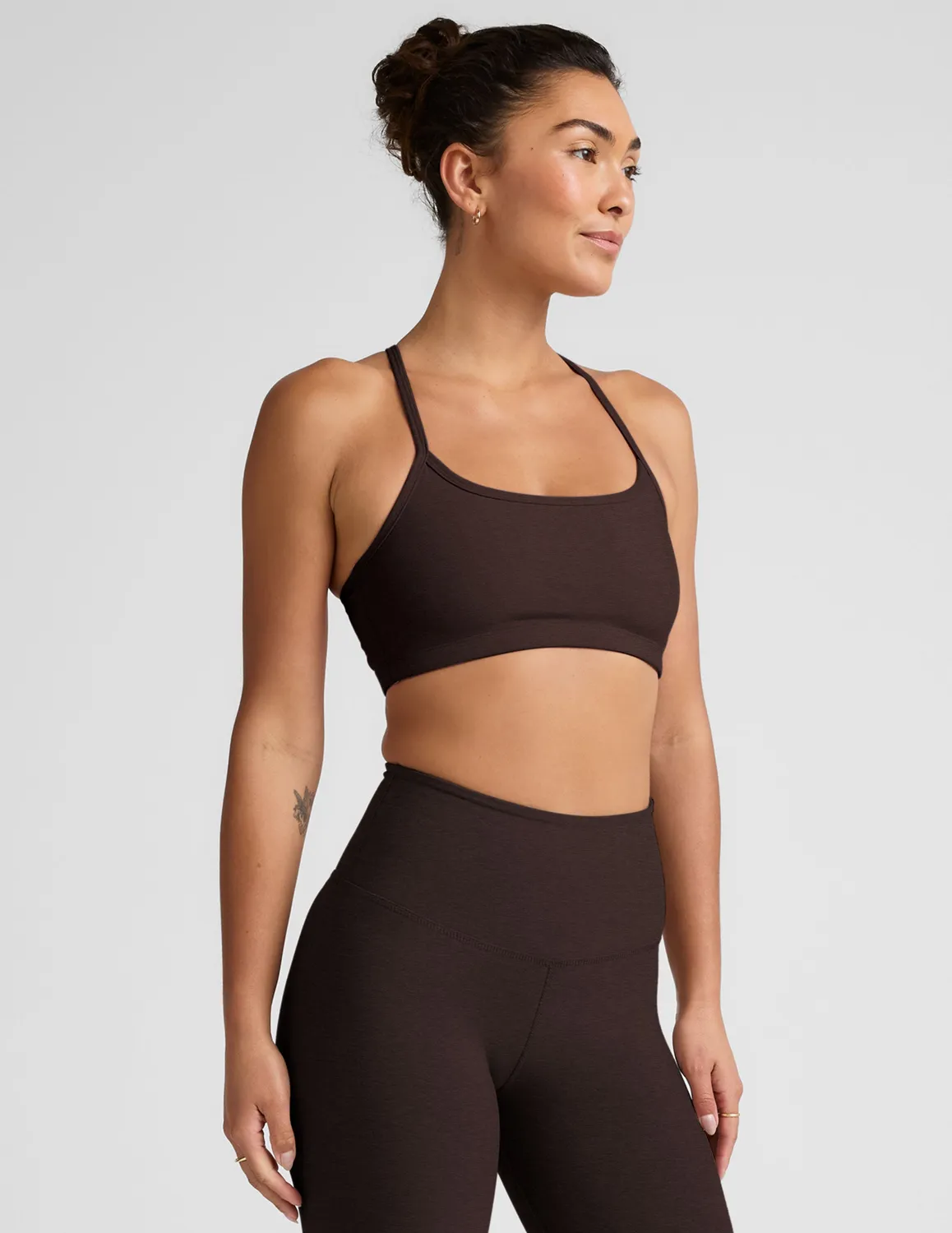 Beyond Yoga Spacedye Slim Racerback sport-bh Dark Chocolate Heather mellanstöd