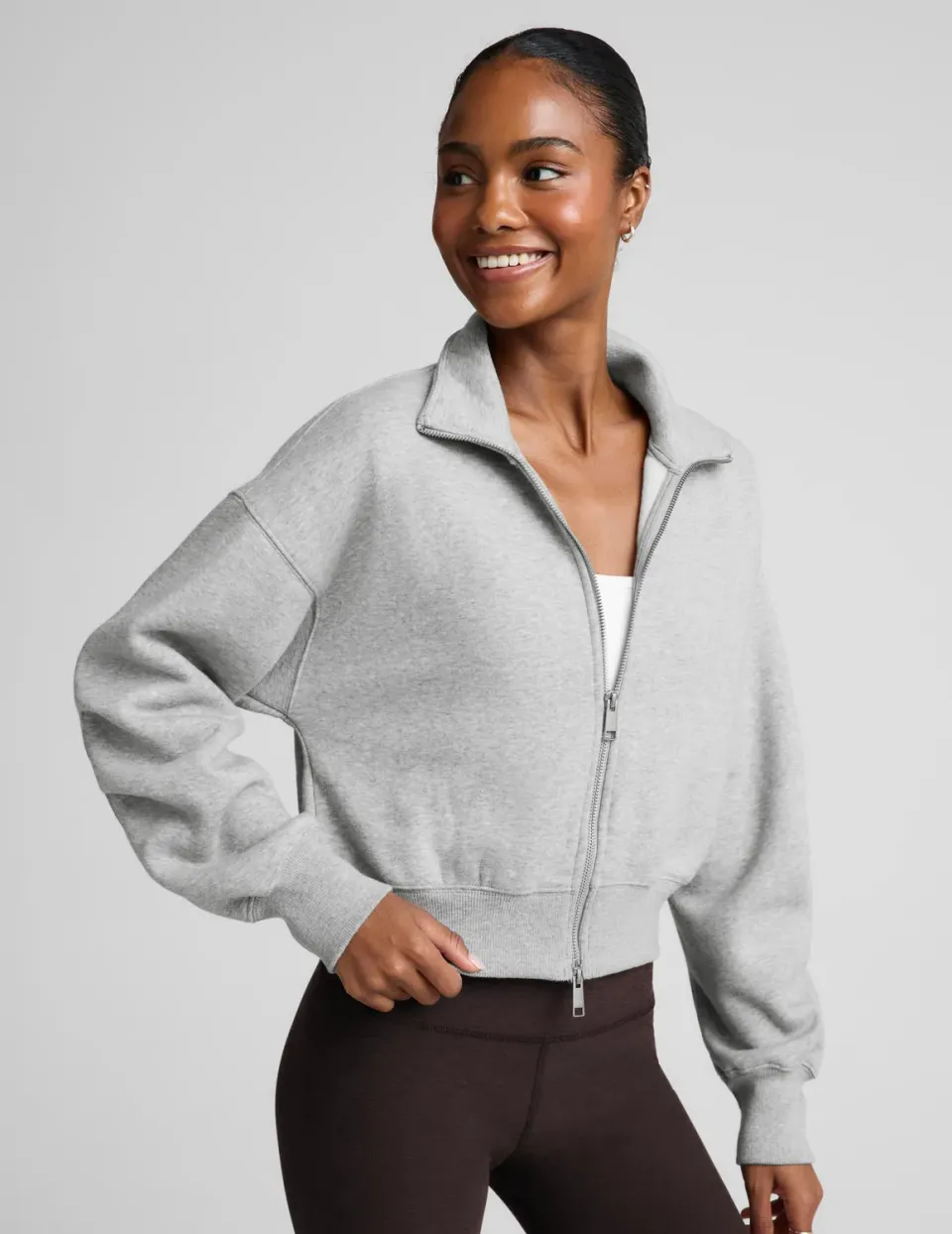 Beyond Yoga LuxeFleece 2.0 Double Zip Jacket Jacka Heather Gray
