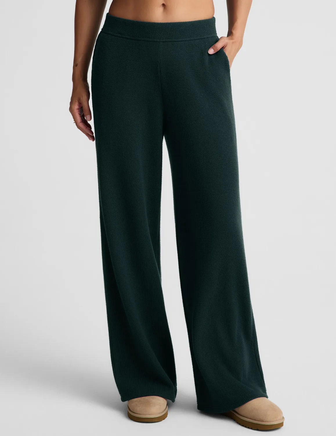 Beyond Yoga Rest Day Waffle Wide Leg Pant mjukisbyxor grön fickor