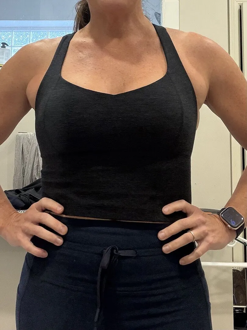 Beyond Yoga Spacedye Intensity Racerback Cropped Tank linne silver mist medelstöd