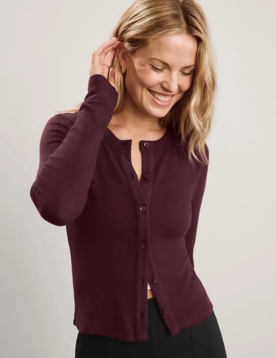 Beyond Yoga LuxeLayer Fitted Cardigan kofta Cabernet figurnära