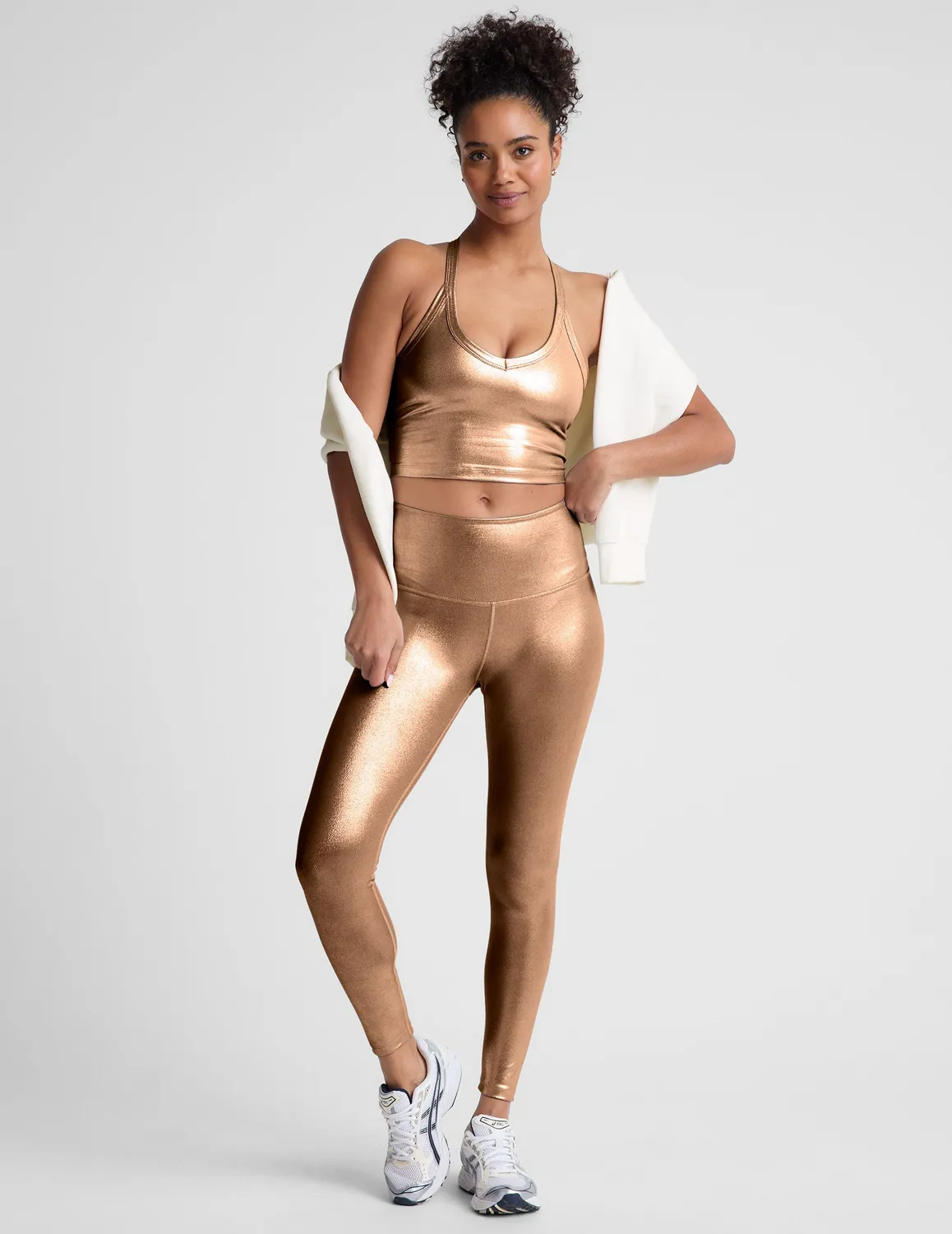 Beyond Yoga Liquid Foil Copper On The Up Cropped Tank linne koppar