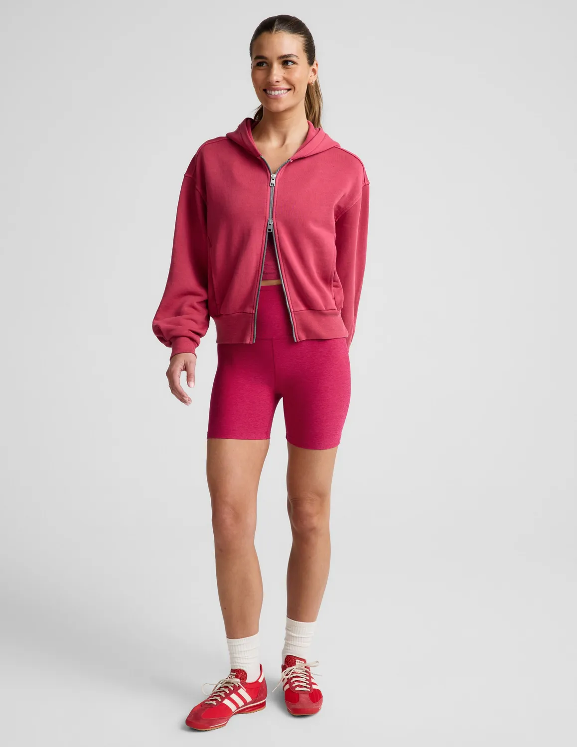 Beyond Yoga Fade Out Full Zip Hoodie luvtröja washed berry red relaxed fit