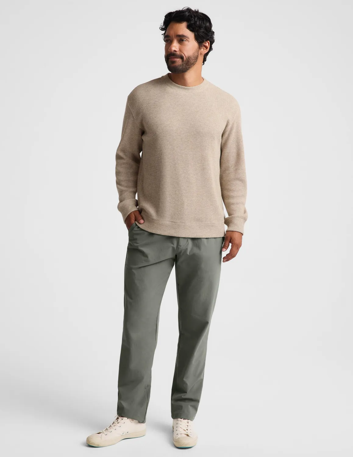 Beyond Yoga Rest Day Waffle Crewneck tröja Oatmeal Heather våffel
