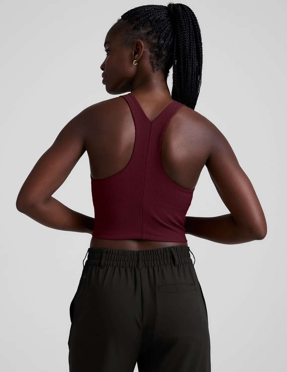 Beyond Yoga Refocus Ribbed Cropped Tank linne Dark Cherry inbyggd bh