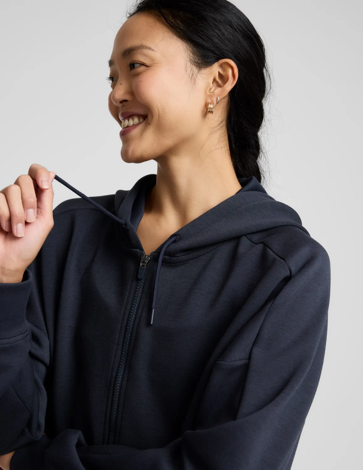 Beyond Yoga SoftSpring Full Zip hoodjacka marinblå boxig
