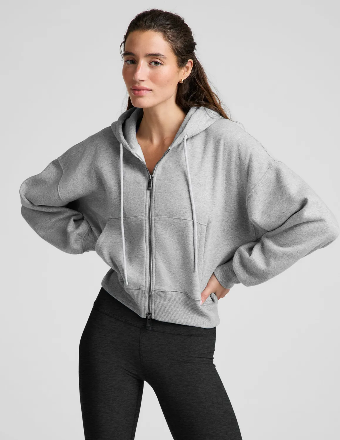 Beyond Yoga LuxeFleece 2.0 Hooded Full-Zip Jacket hoodie Heather Gray grå