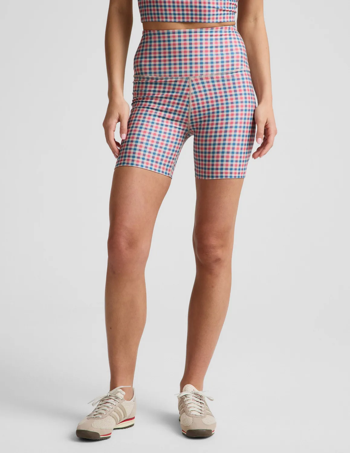 Beyond Yoga SoftMark Keep Pace Biker Shorts Sunwashed Gingham