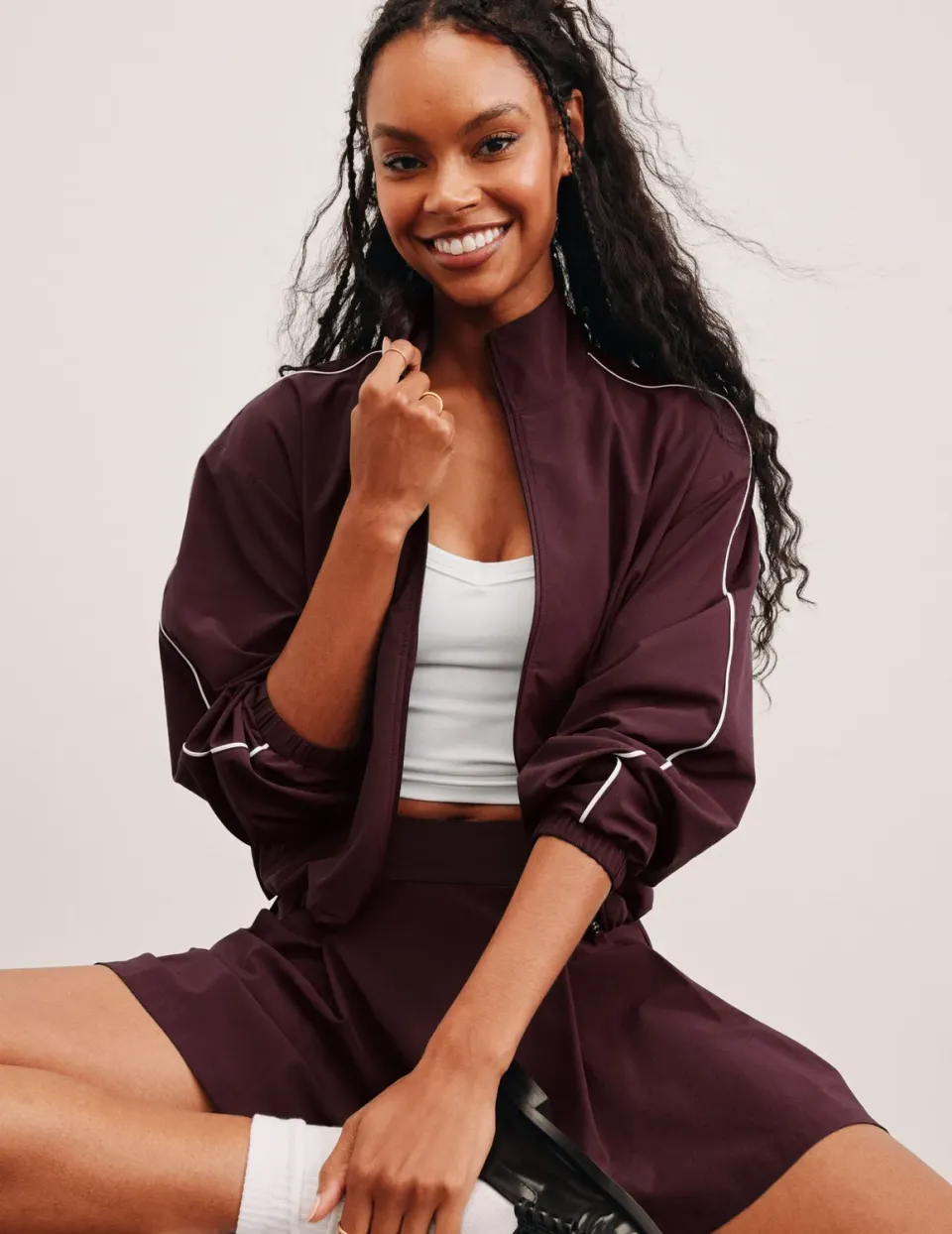 Beyond Yoga Track Jacket träningsjacka Dark Cherry lätt stretch