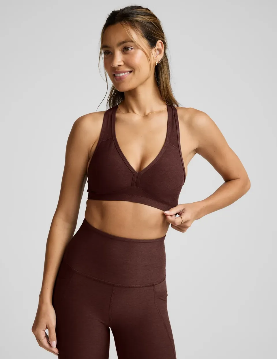 Beyond Yoga Spacedye Lift Your Spirits sportbh Iced Mocha Heather mellanstöd