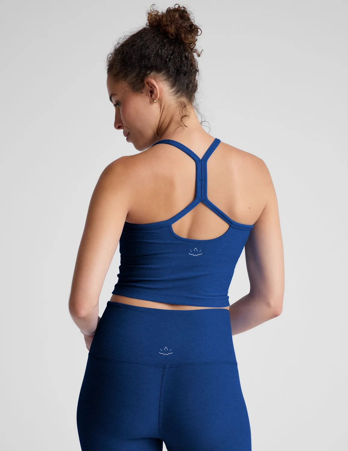 Beyond Yoga Spacedye Slim Racerback Cropped Tank topp Marine Blue Heather med bh