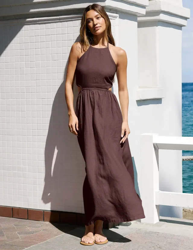 Beyond Yoga SoftWash Linen Halter maxiklänning ljusbrun