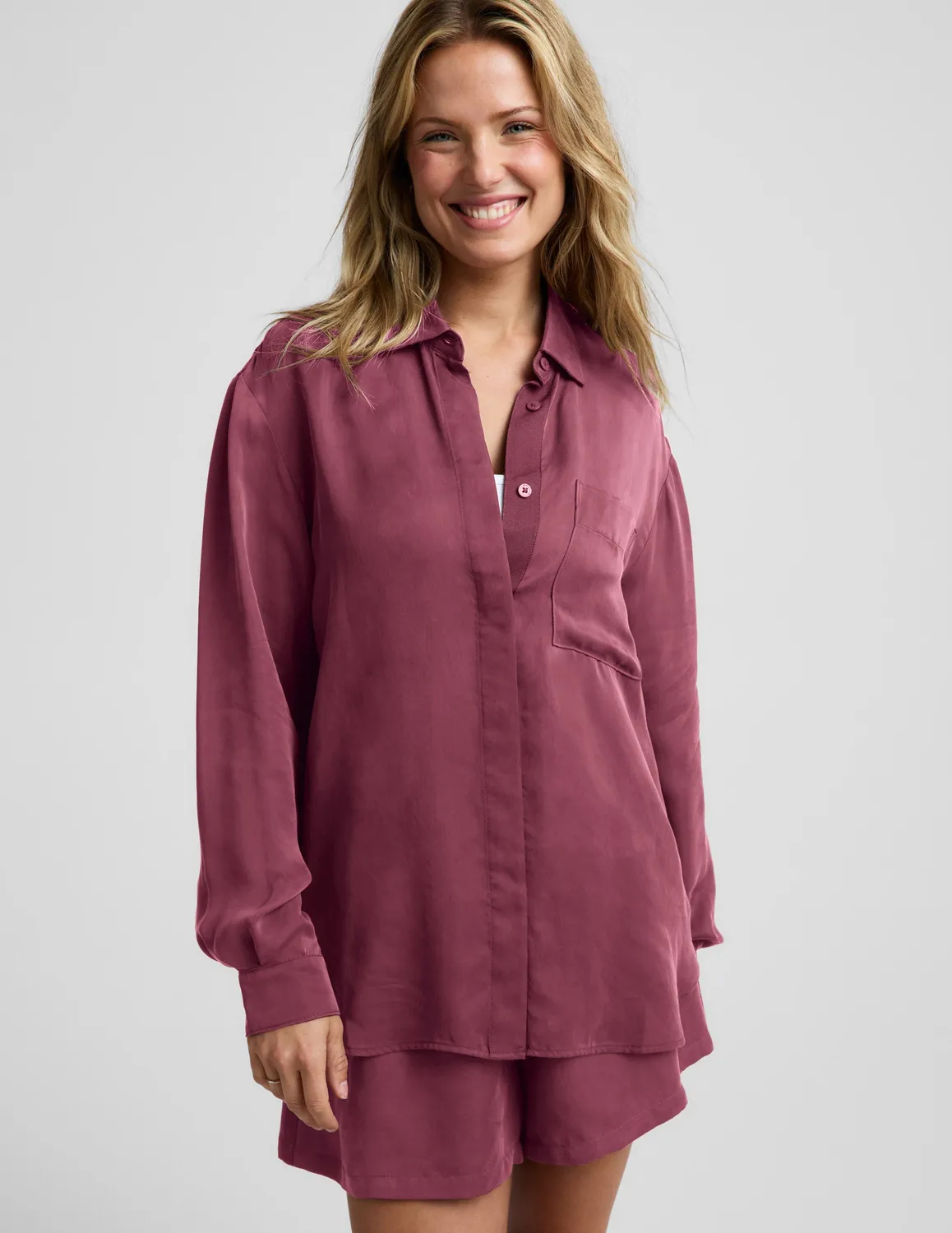Beyond Yoga Sunkissed Cupro Button Down skjorta Muted Mauve