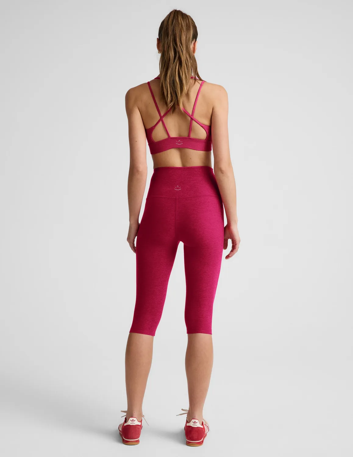 Beyond Yoga Spacedye Pedal Pusher High Waisted leggings Berry Red Heather