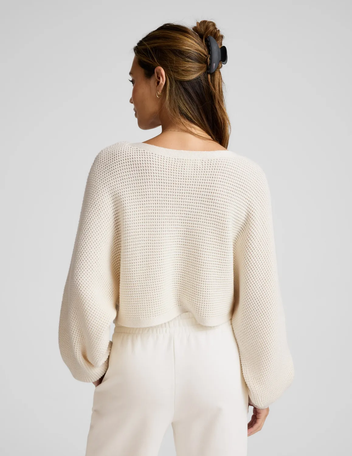 Beyond Yoga Ready For Barre Cropped Sweater tröja Dove vit ull