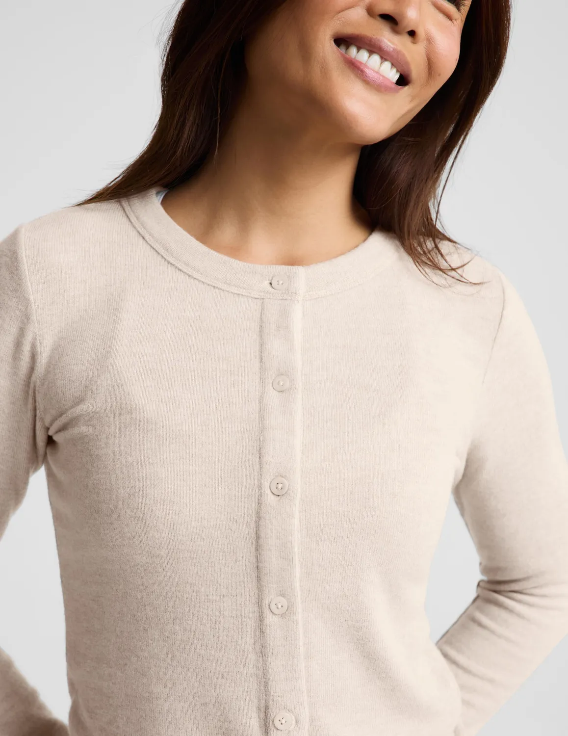 Beyond Yoga LuxeLayer Fitted Cardigan kofta Oatmeal Heather figurnära