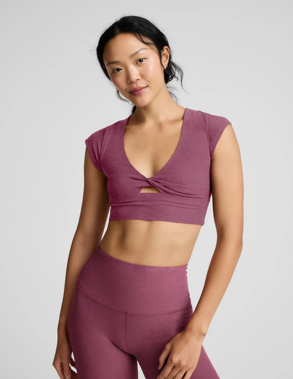 Beyond Yoga Spacedye Get It Twisted Cropped Tee träningstopp Smooth Mauve mjuk