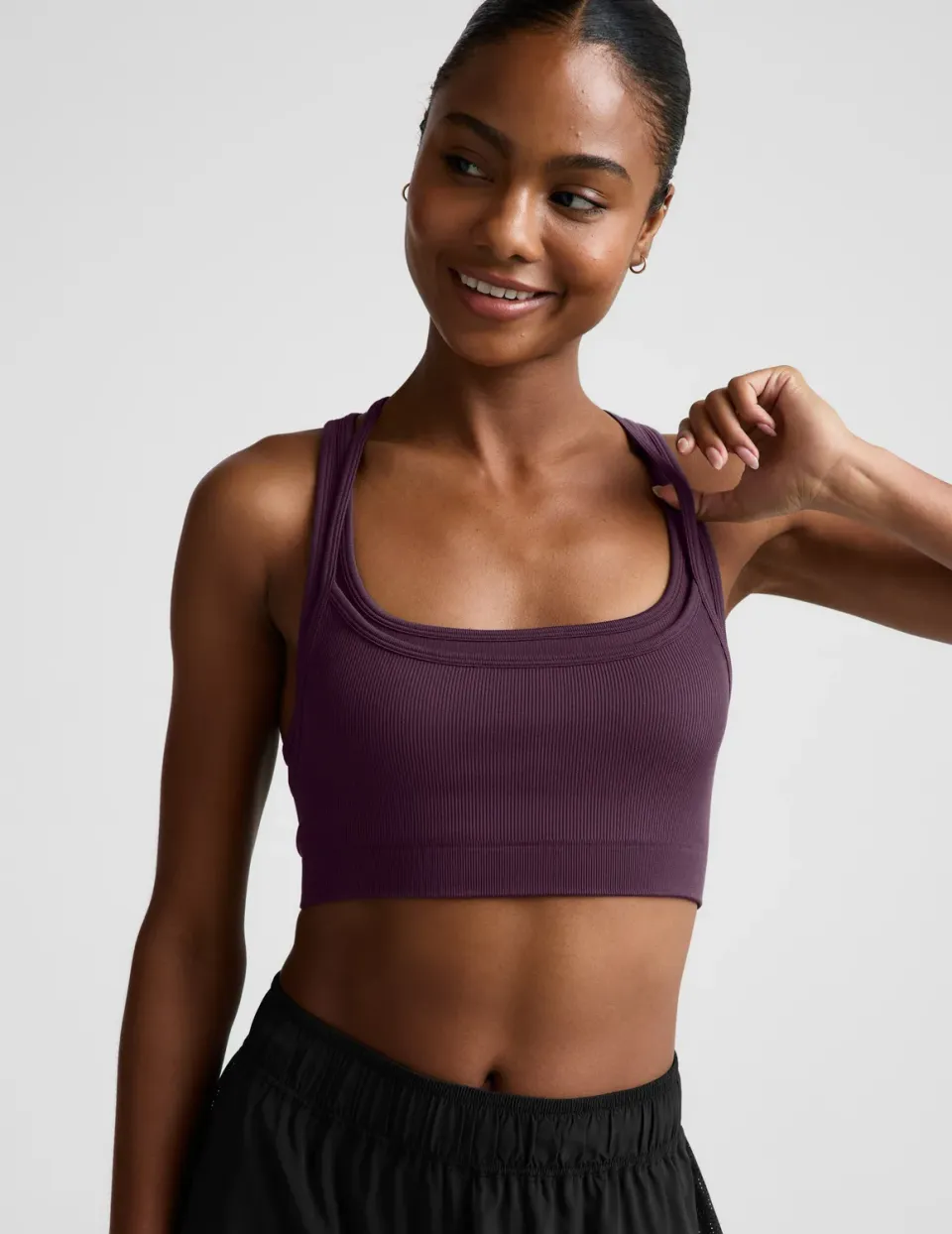 Beyond Yoga Seamless Moves Layered sport-bh lila bygelfri