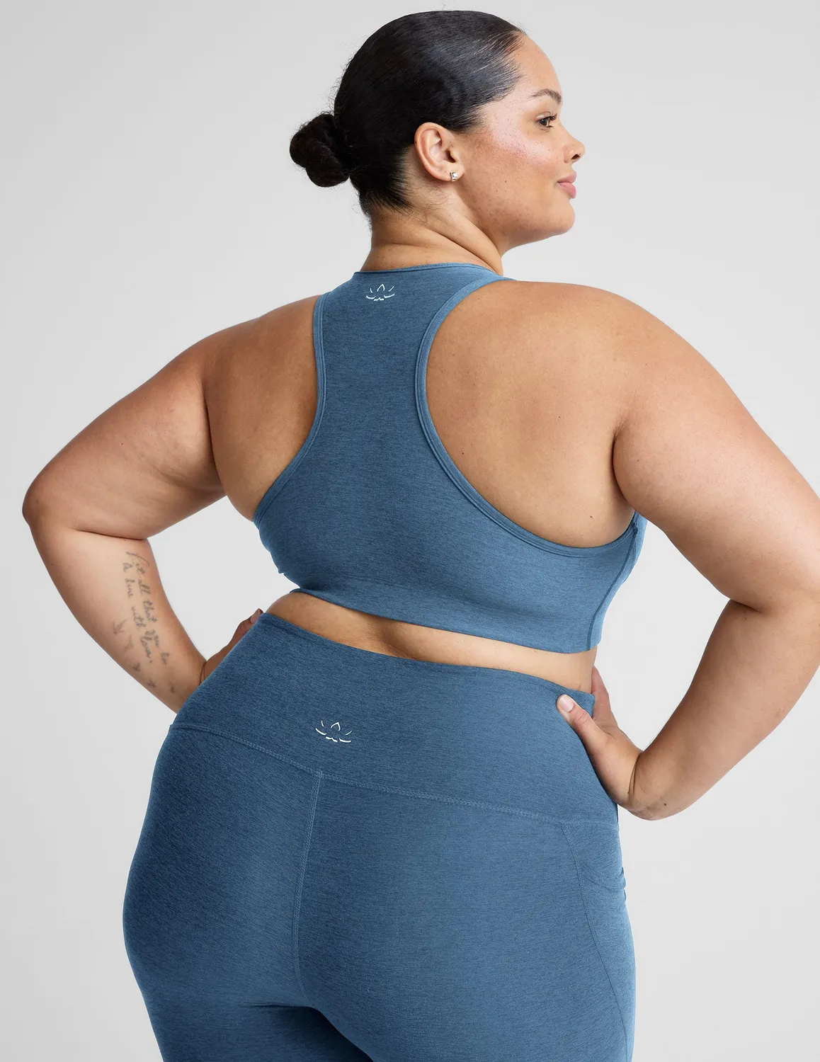 Beyond Yoga Spacedye Lift Your Spirits sportbh Washed Denim 1X-4X