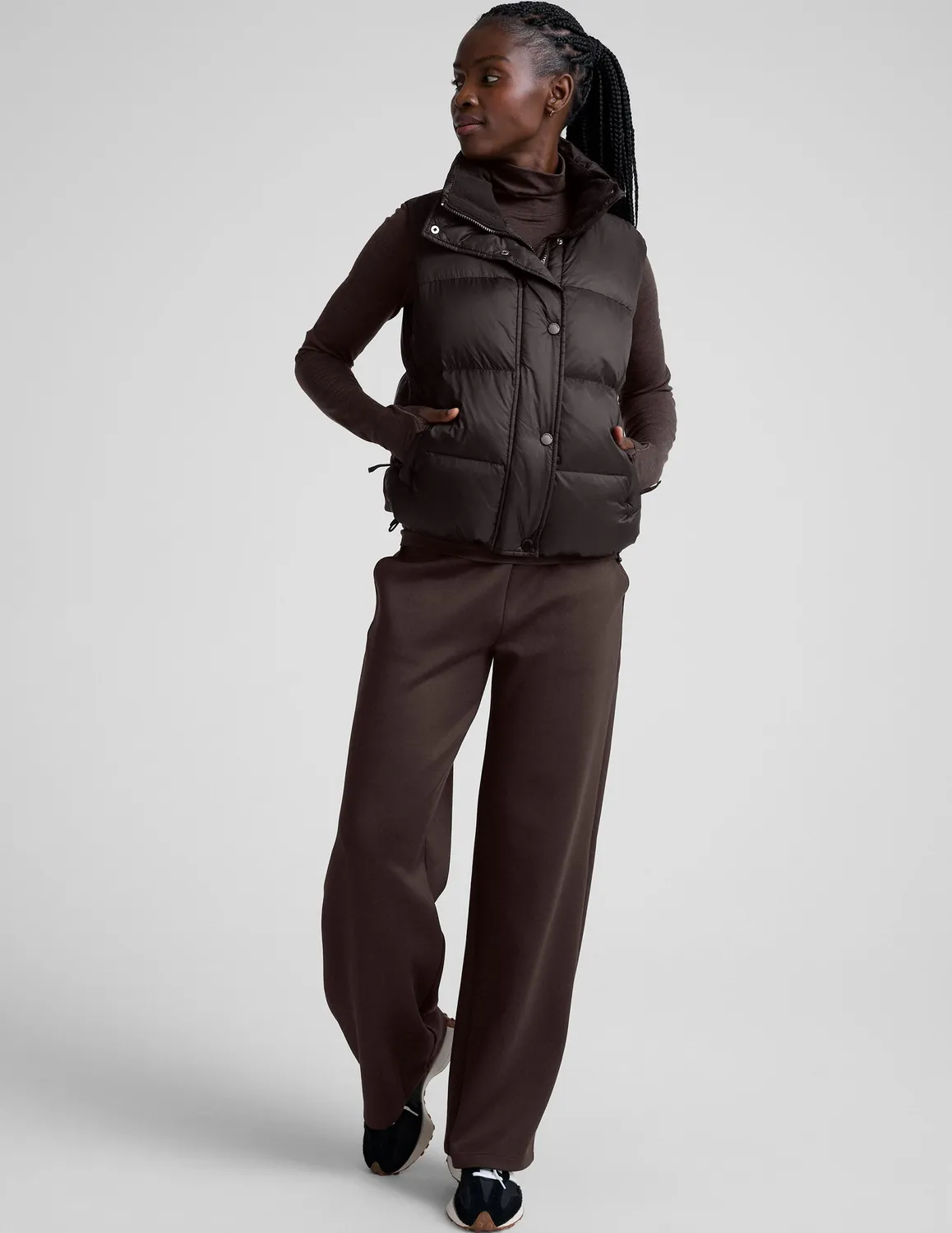 Beyond Yoga Big Cozy pufferväst Dark Chocolate brun